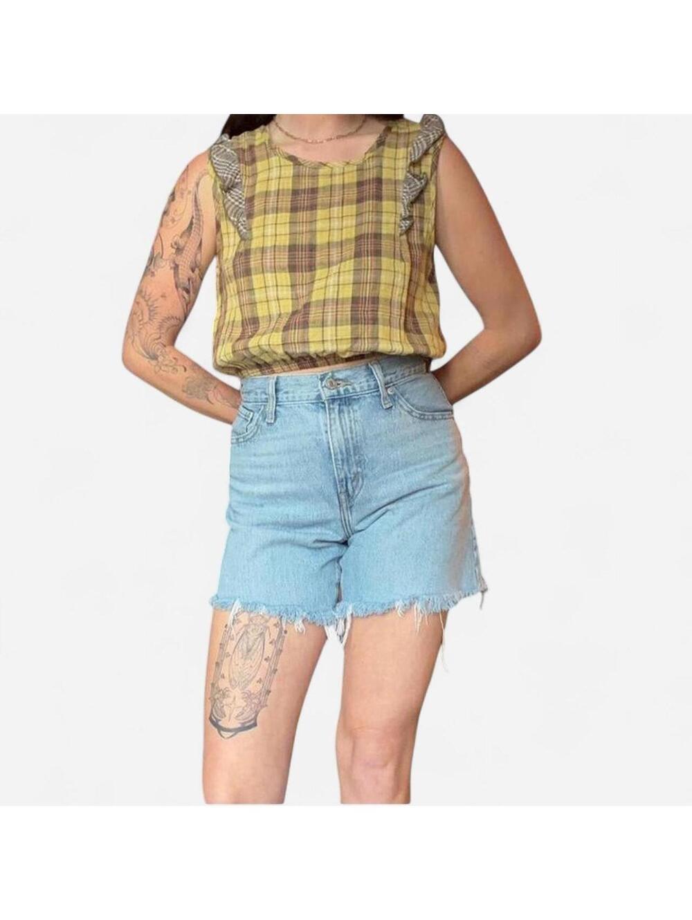 Altar'd State Women's Blue and Yellow Crop-top